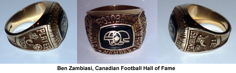 Ben Zambiasi Canadian Football Hall of Fame Ring